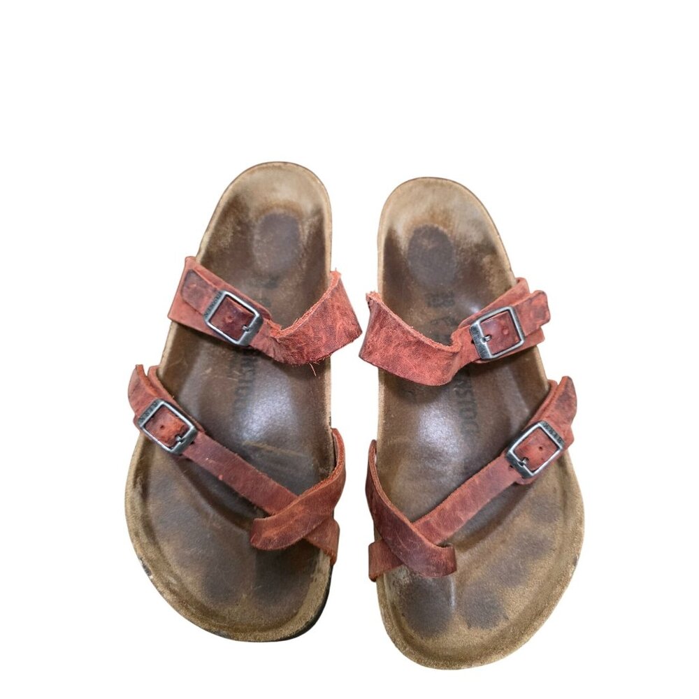 Birkenstock Women's‎ Red Leather Arizona Double Strap Sandals Size 38 EU